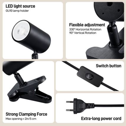 Lampa sa stezaljkom PUNTO 1xGU10/9W/230V crna