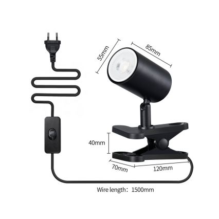 Lampa sa stezaljkom PUNTO 1xGU10/9W/230V crna
