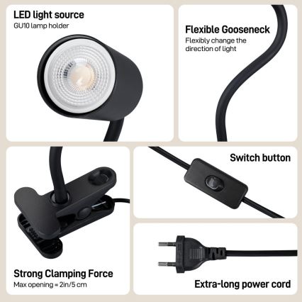 Fleksibilna lampa sa stezaljkom PUNTO 1xGU10/9W/230V crna