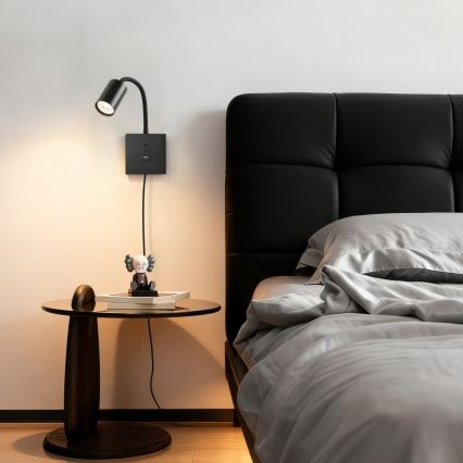Zidna lampa sa USB PUNTO 1xGU10/9W/230V crna