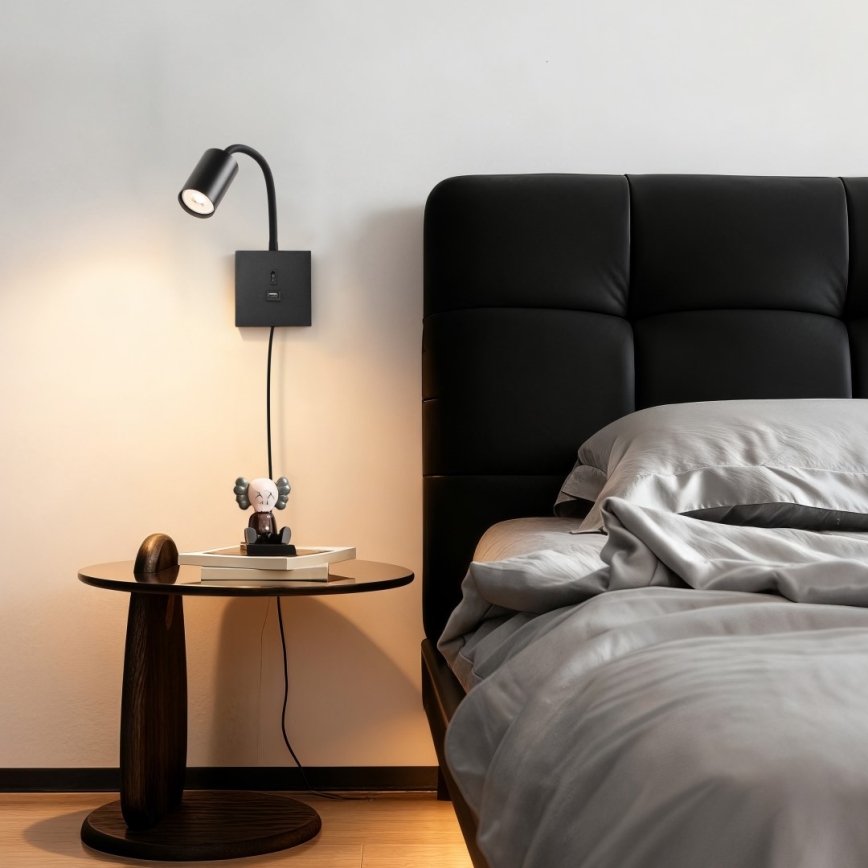 Zidna lampa sa USB PUNTO 1xGU10/9W/230V crna