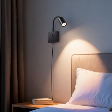 Zidna lampa sa USB PUNTO 1xGU10/9W/230V crna