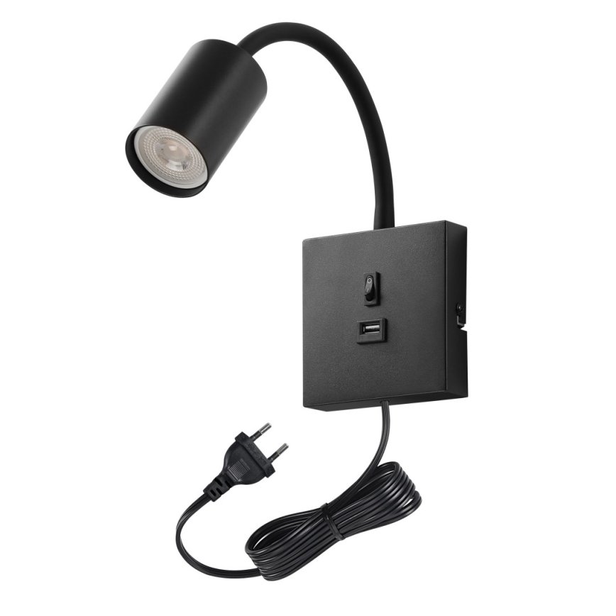Zidna lampa sa USB PUNTO 1xGU10/9W/230V crna