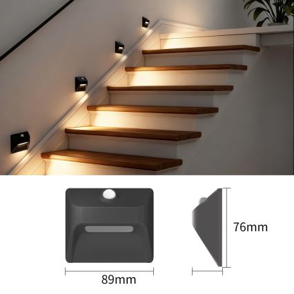 LED punjivo svetlo za stepenište sa senzorom pokreta i sumraka STEP LIGHT LED/0,3W/3,7V 2200 mAh IP53 crno