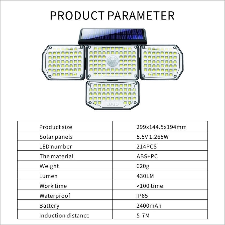 LED solarno zidno svetlo sa senzorom LED/5W/5,5V IP65 2400 mAh