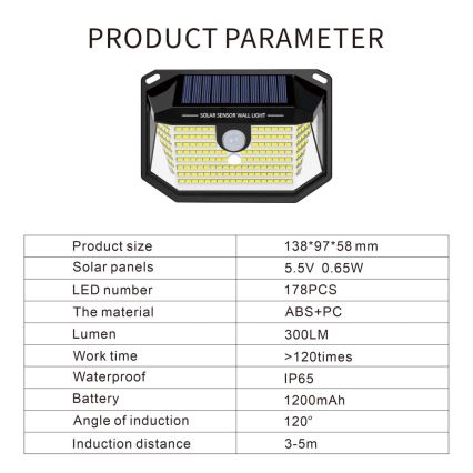 LED Solarno zidno svetlo sa senzorom LED/4W/5,5V IP65 1200 mAh