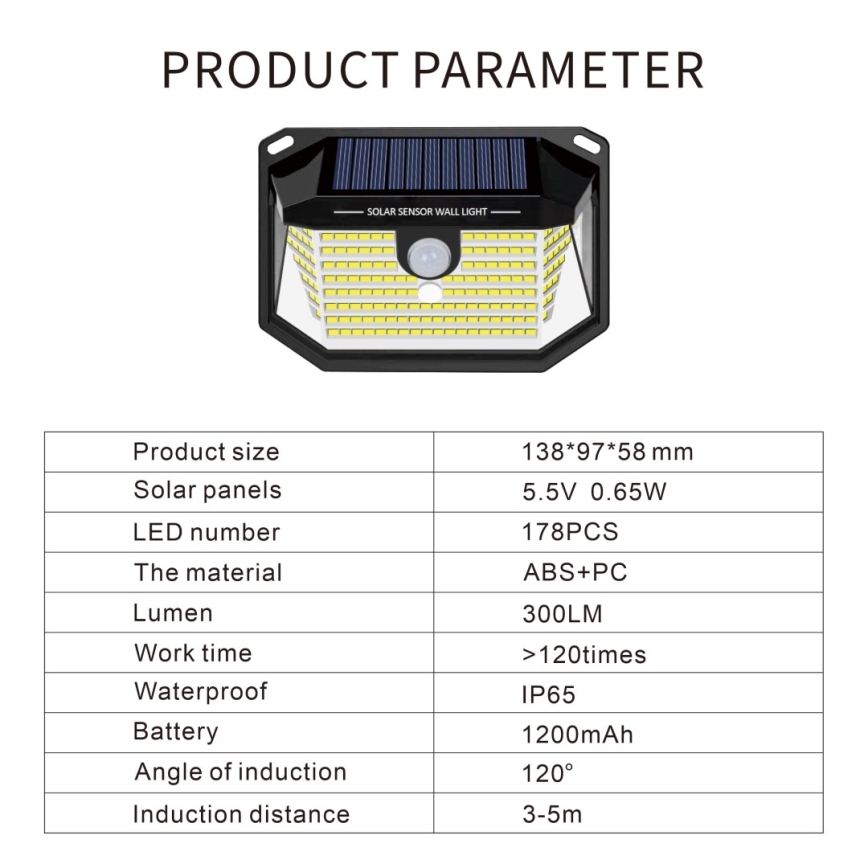 LED Solarno zidno svetlo sa senzorom LED/4W/5,5V IP65 1200 mAh