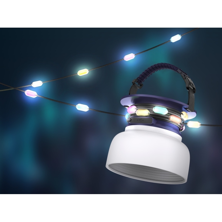 LED RGB Prenosiva solarna punjiva lampa sa LED lancem LED/10W/5V 3600 mAh IP65 3600 mAh