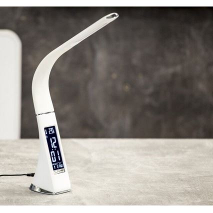 LED prigušiva stona lampa sa displejom LEATHER LED/7W/230V bela
