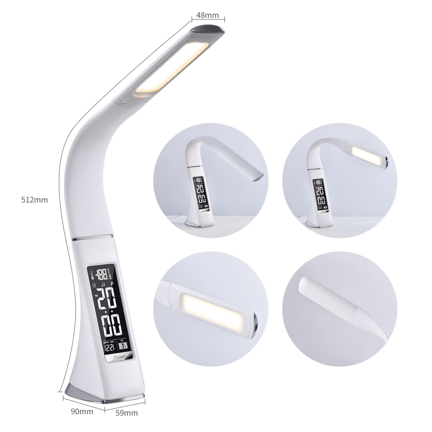 LED prigušiva stona lampa sa displejom LEATHER LED/7W/230V bela