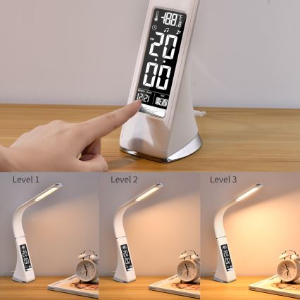 LED prigušiva stona lampa sa displejom LEATHER LED/7W/230V bela