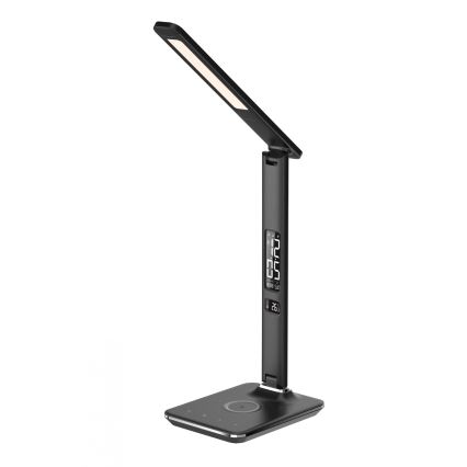 LED prigušiva stona lampa sa bežičnim punjenjem QI i USB KINGFISHER LED/8,5W/230V crna