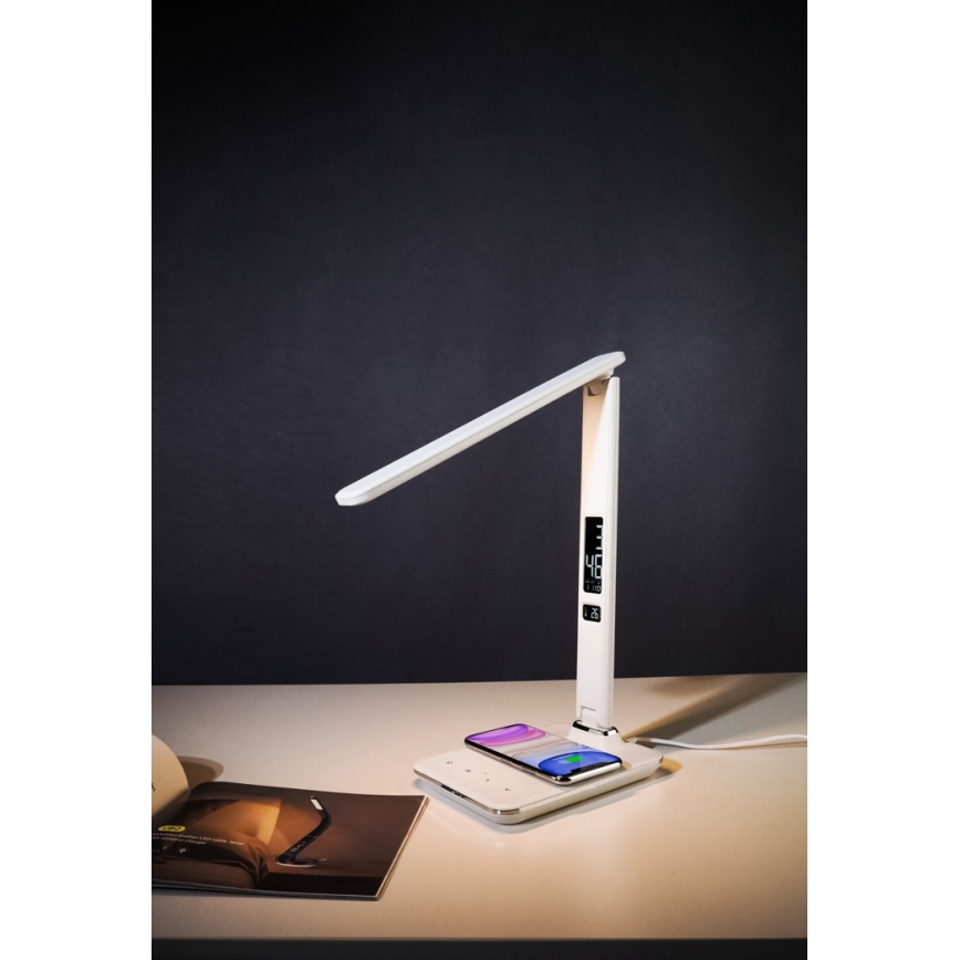 LED prigušiva stona lampa sa Qi bežičnim punjenjem i USB KINGFISHER LED/8,5W/230V bela