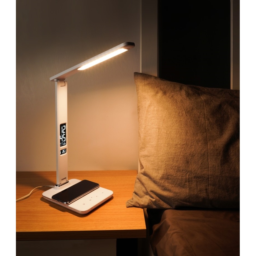 LED prigušiva stona lampa sa Qi bežičnim punjenjem i USB KINGFISHER LED/8,5W/230V bela