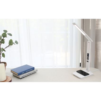 LED prigušiva stona lampa sa Qi bežičnim punjenjem i USB KINGFISHER LED/8,5W/230V bela