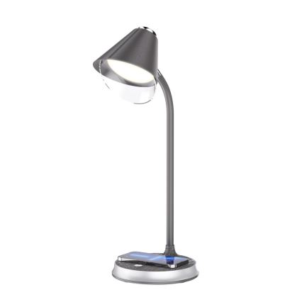 LED prigušiva stona lampa sa bežičnim punjenjem FINCH LED/9W/12/230V siva/sjajni hrom