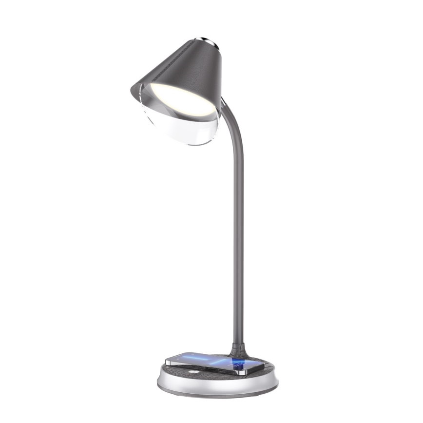 LED prigušiva stona lampa sa bežičnim punjenjem FINCH LED/9W/12/230V siva/sjajni hrom