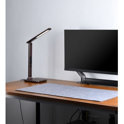 LED prigušiva stona lampa sa bežičnim QI punjenjem i USB KINGFISHER LED/8,5W/230V braon