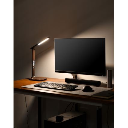 LED prigušiva stona lampa sa bežičnim QI punjenjem i USB KINGFISHER LED/8,5W/230V braon