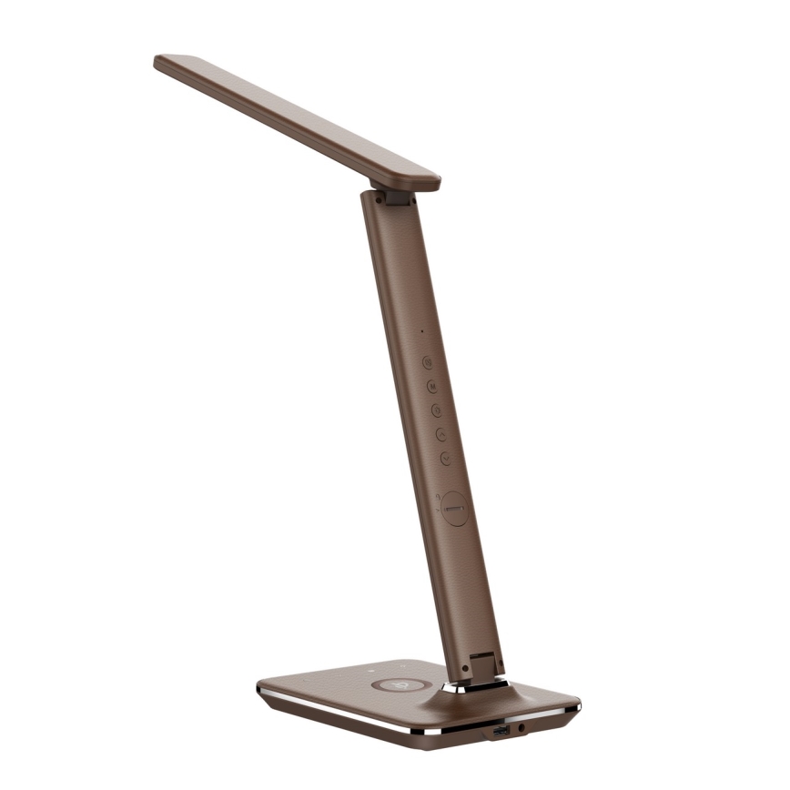 LED prigušiva stona lampa sa bežičnim QI punjenjem i USB KINGFISHER LED/8,5W/230V braon