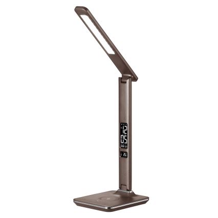 LED prigušiva stona lampa sa bežičnim QI punjenjem i USB KINGFISHER LED/8,5W/230V braon