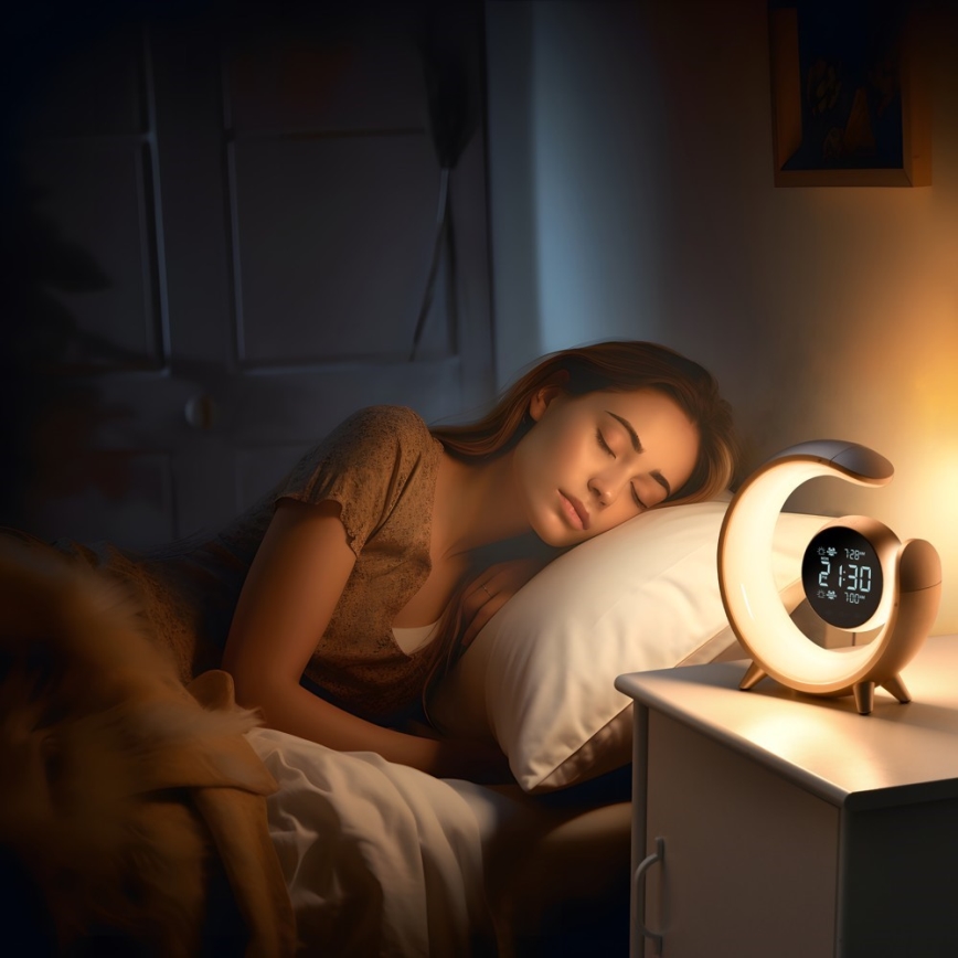 LED RGBW prigušiva stona lampa sa budilnikom PEACOCK LED/20W/5V USB