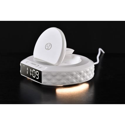 Budilnik sa LCD displejom i Qi bežičnim punjačem 27 W / 9 V, 220 mAh, beo