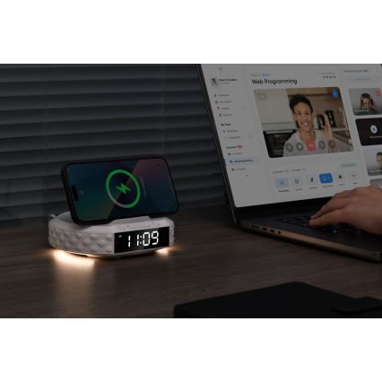 Budilnik sa LCD displejom i Qi bežičnim punjačem 27 W / 9 V, 220 mAh, beo