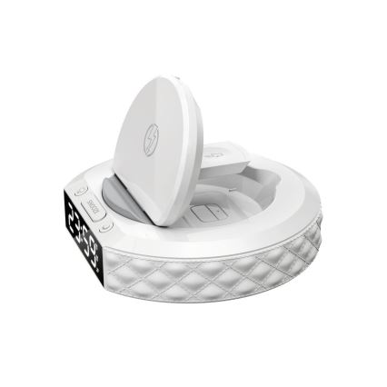 Budilnik sa LCD displejom i Qi bežičnim punjačem 27 W / 9 V, 220 mAh, beo