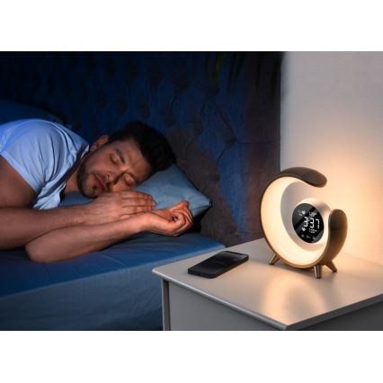 LED RGBW prigušiva stona lampa sa budilnikom LED/20W/5V USB srebrna