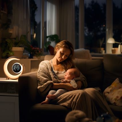 LED RGBW prigušiva stona lampa sa budilnikom LED/20W/5V USB srebrna