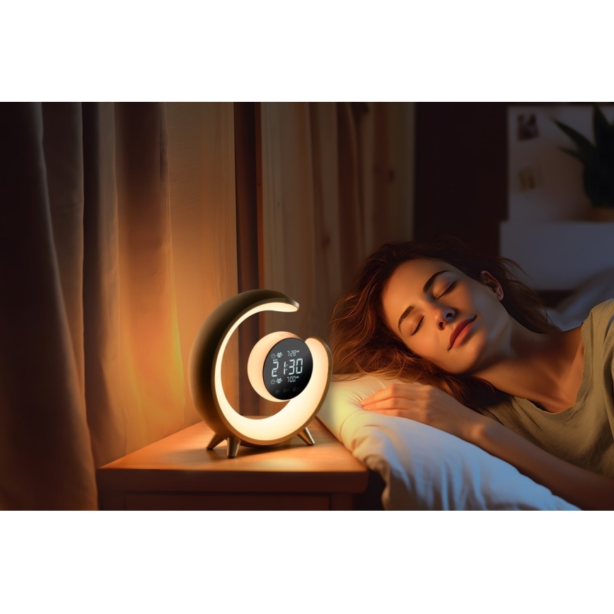 LED RGBW prigušiva stona lampa sa budilnikom LED/20W/5V USB srebrna