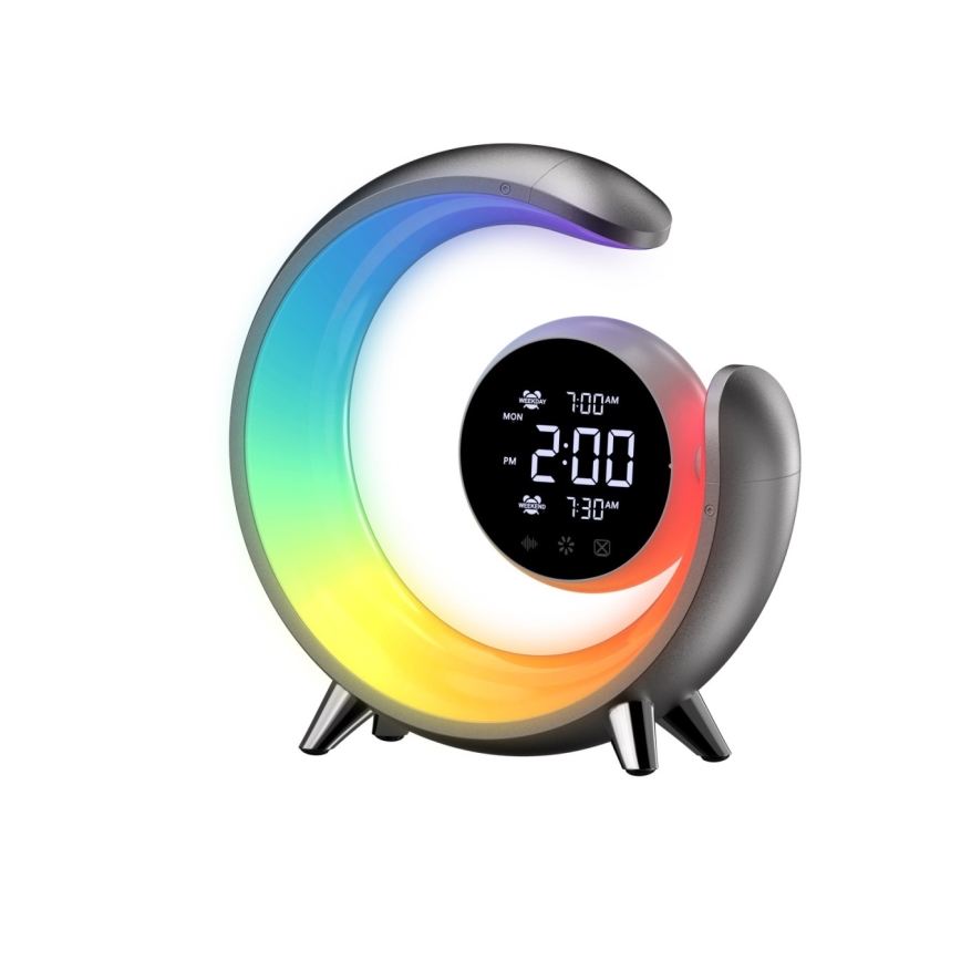 LED RGBW prigušiva stona lampa sa budilnikom LED/20W/5V USB srebrna