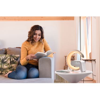 LED RGB prigušiva stona lampa sa budilnikom i Qi bežičnim punjenjem 30W/230V zlatna