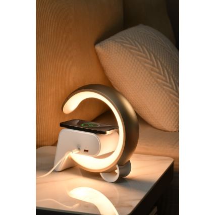 LED RGB prigušiva stona lampa sa budilnikom i Qi bežičnim punjenjem 30W/230V zlatna