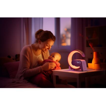 LED RGB prigušiva stona lampa sa budilnikom i Qi bežičnim punjenjem 30W/230V zlatna