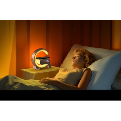 LED RGB prigušiva stona lampa sa budilnikom i Qi bežičnim punjenjem 30W/230V zlatna