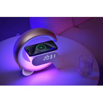 LED RGB prigušiva stona lampa sa budilnikom i Qi bežičnim punjenjem 30W/230V zlatna