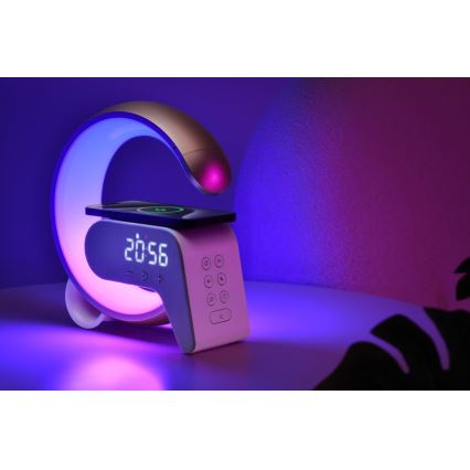 LED RGB prigušiva stona lampa sa budilnikom i Qi bežičnim punjenjem 30W/230V zlatna