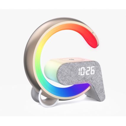 LED RGB prigušiva stona lampa sa budilnikom i Qi bežičnim punjenjem 30W/230V zlatna