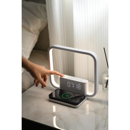 LED prigušiva stona lampa sa budilnikom i Qi bežičnim punjenjem LED/18W/230V bela