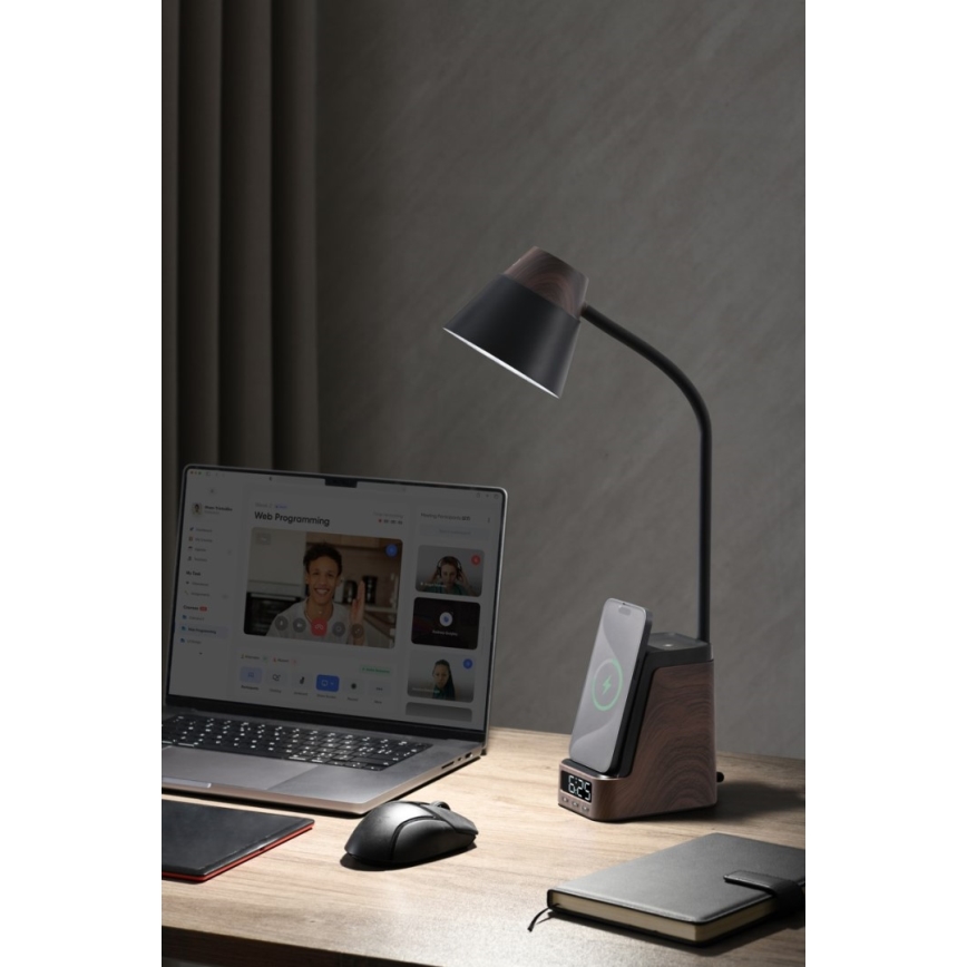LED+CCT stona lampa, prigušiva, sa bežičnim QI punjenjem IDEAL LED/8W/230V 2700/4000/5000K braon