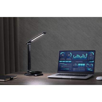 LED prigušiva stona lampa sa bežičnim QI punjenjem i USB priključkom LUMI LED/7W/230V, crna