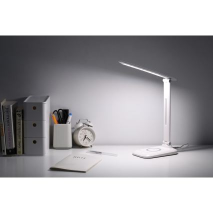 LED stona lampa LUMI, prigušiva, sa bežičnim QI punjenjem i USB priključkom, 7W/230V, bela