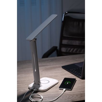 LED stona lampa LUMI, prigušiva, sa bežičnim QI punjenjem i USB priključkom, 7W/230V, bela