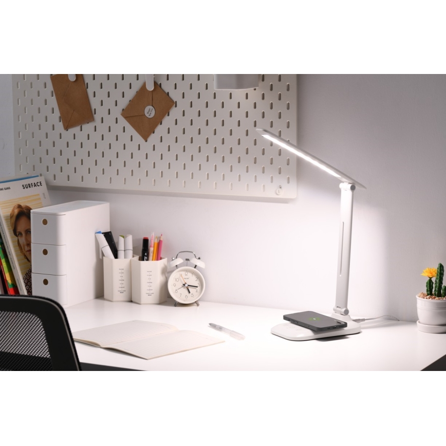 LED stona lampa LUMI, prigušiva, sa bežičnim QI punjenjem i USB priključkom, 7W/230V, bela