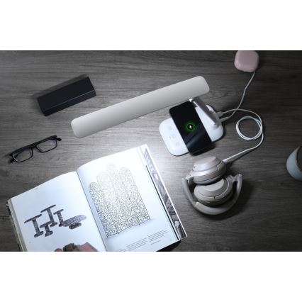 LED stona lampa LUMI, prigušiva, sa bežičnim QI punjenjem i USB priključkom, 7W/230V, bela