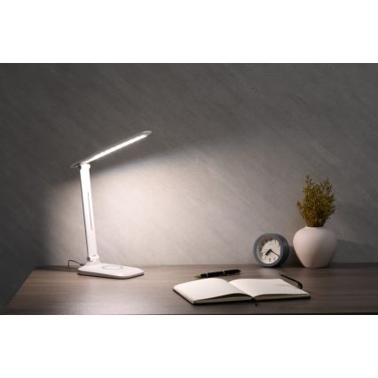LED stona lampa LUMI, prigušiva, sa bežičnim QI punjenjem i USB priključkom, 7W/230V, bela