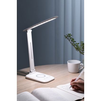 LED stona lampa LUMI, prigušiva, sa bežičnim QI punjenjem i USB priključkom, 7W/230V, bela