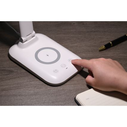 LED stona lampa LUMI, prigušiva, sa bežičnim QI punjenjem i USB priključkom, 7W/230V, bela